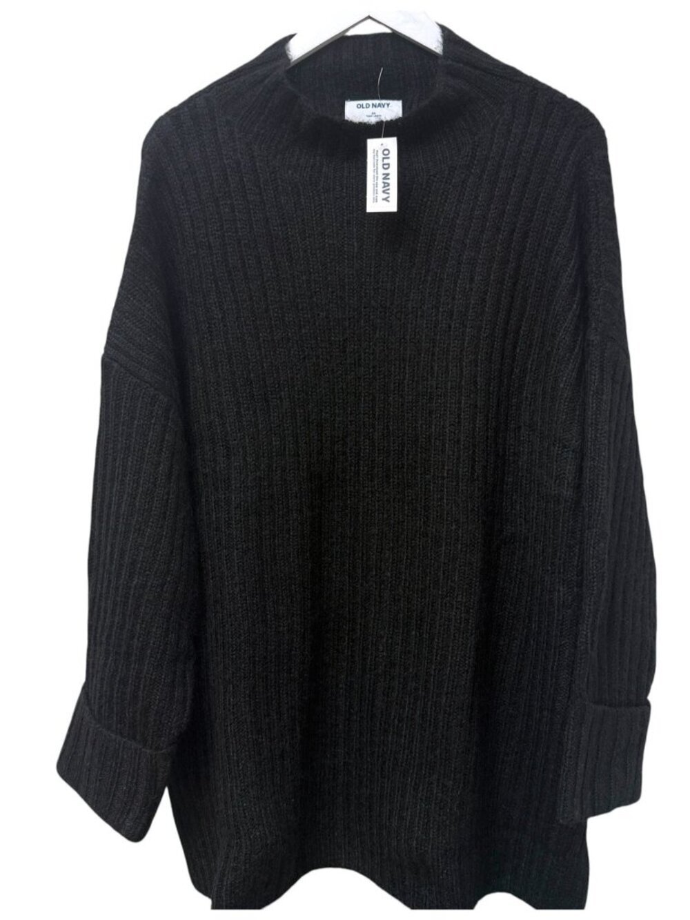 Old Navy Womens Black Tunic Sweater Plus Size 2X Ribbed Knit Mock Neck NWT